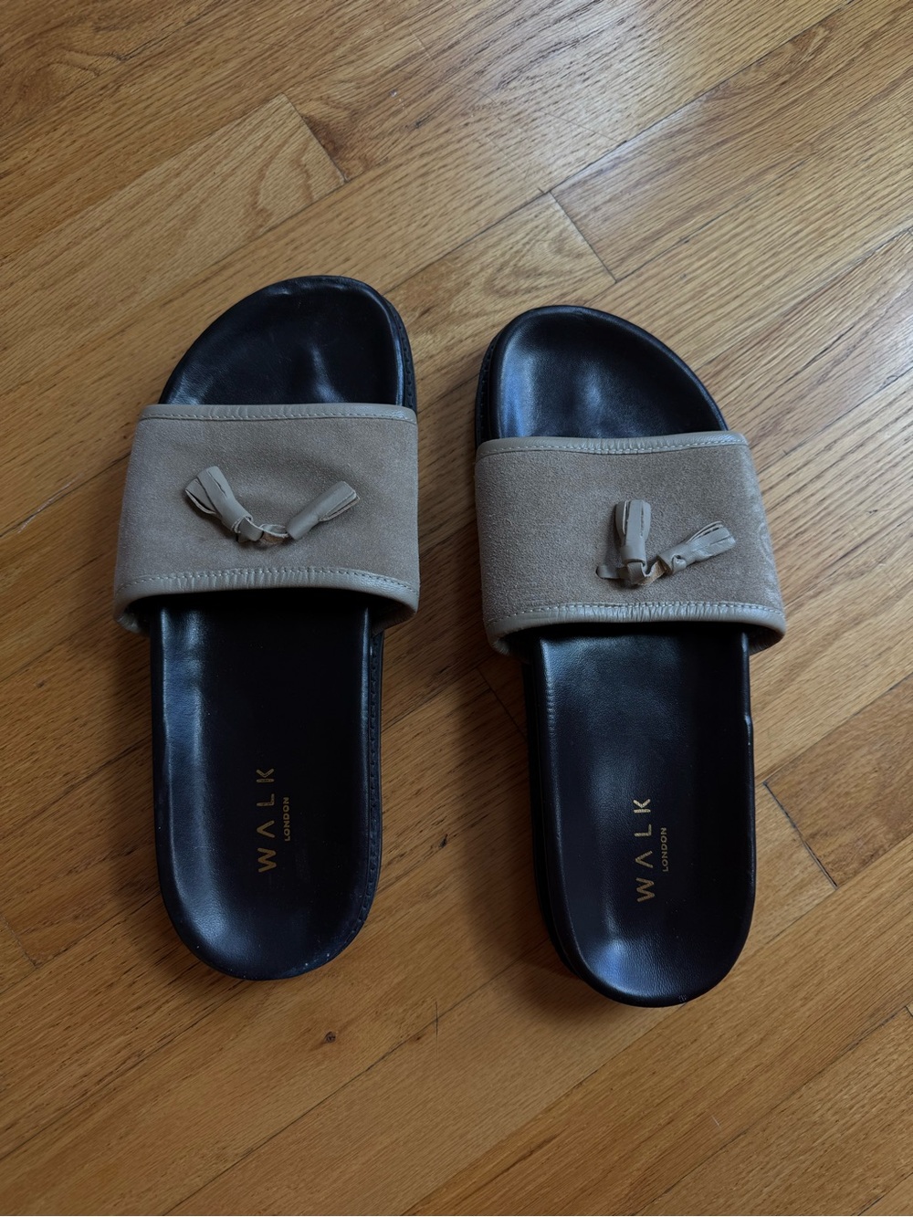 WALK London Taupe Suede Slide Sandals